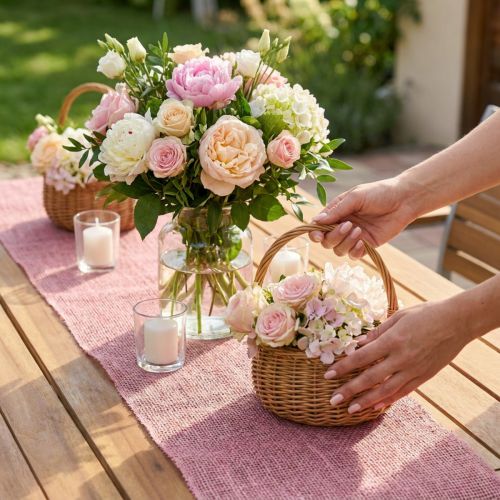 Chemin de table en jute, ruban de jute, bordure de table, rose, 15 cm de large, 10 m de long | Floristik24.be