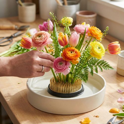 Pique-fleurs Kenzan rond Laiton et métal argenté Ø60mm | Floristik24.be