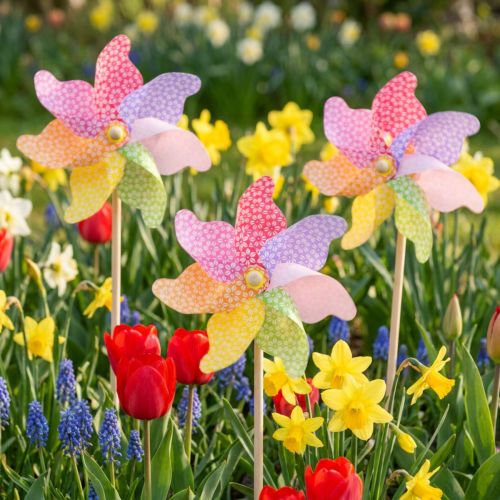 Moulin à vent décoratif Moulin à vent naturel coloré Ø21,5cm H55cm 3pcs | Floristik24.be