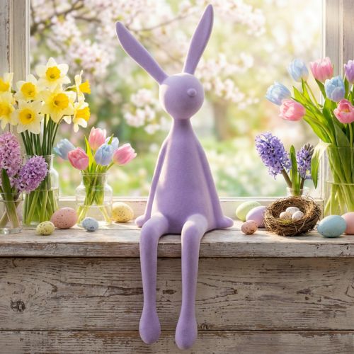 Lapin de Pâques assis, floqué, lilas, 56 cm | Floristik24.be