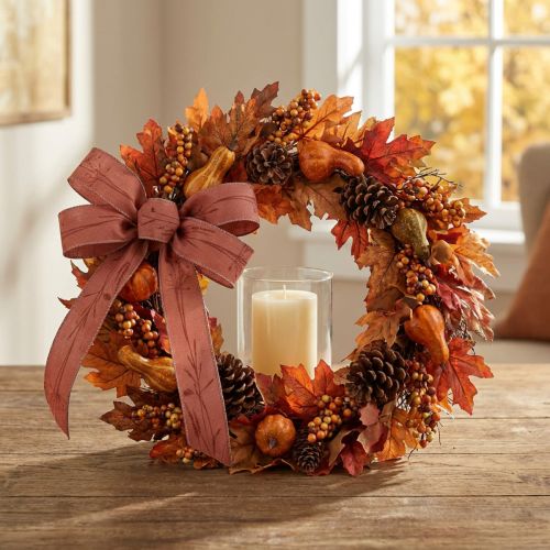 Ruban de soie automne avec herbes ruban décoratif rouge 25mm 18m | Floristik24.be
