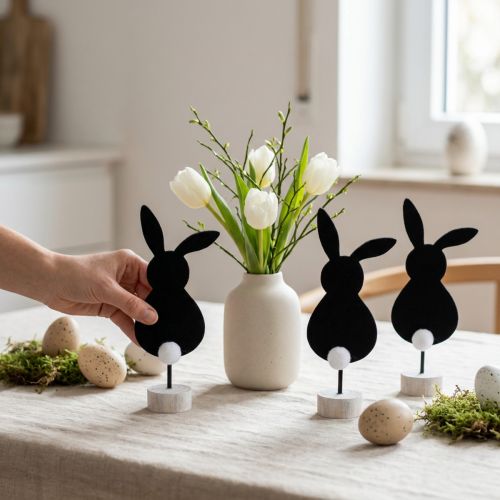 Support de décoration de table lapins de Pâques feutre noir 28,5cm 4 pcs | Floristik24.be