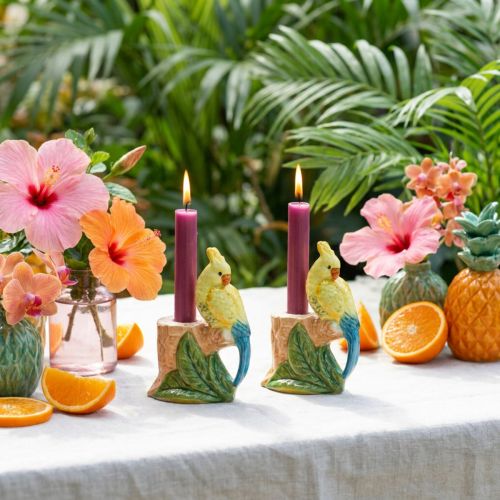 Bougeoir exotique oiseaux en céramique peint à la main H14,5cm 2 pcs | Floristik24.be