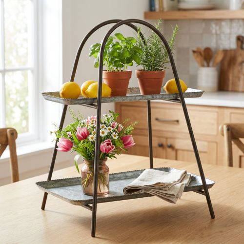 Présentoir à gâteaux plateau décoratif vintage étagère de table métal H47cm | Floristik24.be