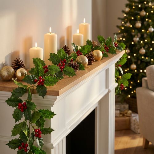 Guirlande de Noël houx artificiel Ilex guirlande 160cm | Floristik24.be