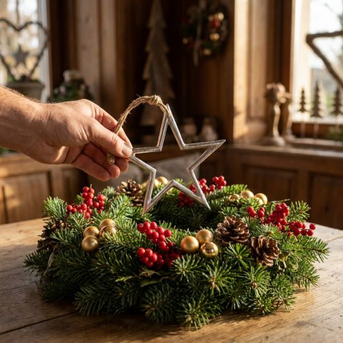 Étoile de Noël Argentée avec Cordon en Jute, 15,5 cm | Floristik24.be