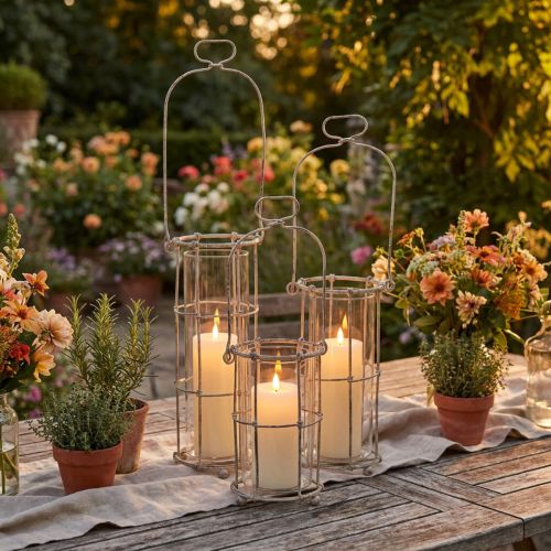 Lanterne de jardin, lampe à vent en métal Ø8,5 cm H23/18,5/14,5 cm, lot de 3 | Floristik24.be
