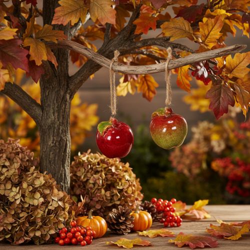Décoration automnale en céramique en forme de pomme à suspendre, 5 cm, lot de 4 | Floristik24.be