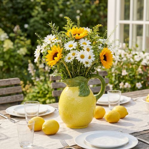 Vase citron cruche décorative en céramique jaune citron H18,5cm | Floristik24.be