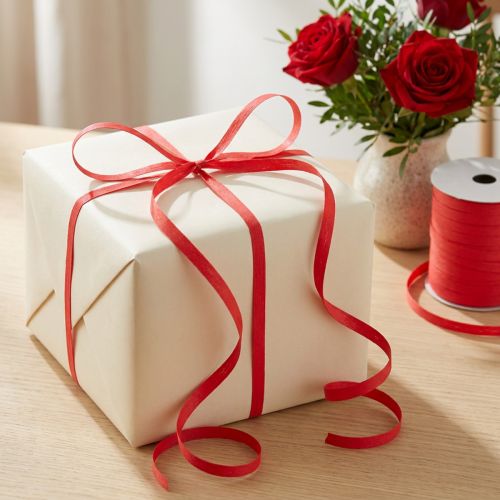 Article Ruban frisé rouge, emballage cadeau durable, rouleau de 10 mm x 100 m
