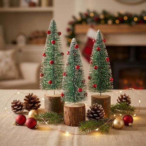 Sapin de Noël vert neigé Ø6cm H20cm 4pcs | Floristik24.be