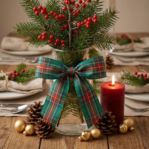 Article Ruban cadeau, motif à carreaux, tartan écossais, 25 mm, 20 m