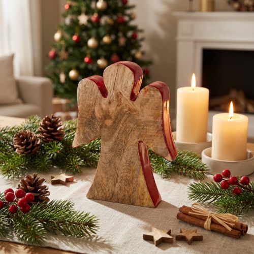 Ange décoration figurine bois rouge, nature 15cm | Floristik24.be