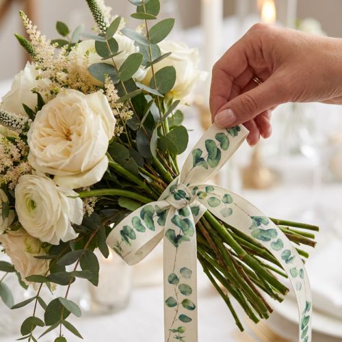 Ruban cadeau ruban décoratif eucalyptus vert 25mm 20m | Floristik24.be