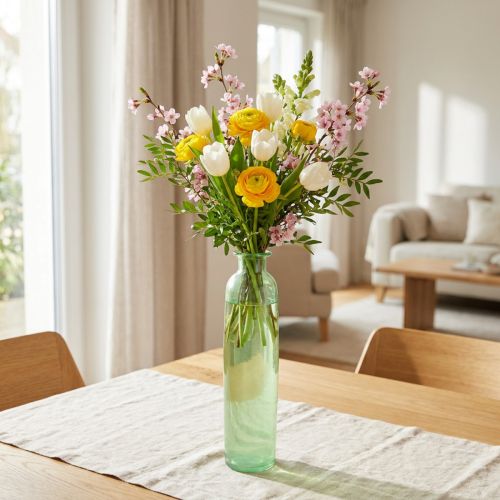 Vase à fleurs en verre, vase décoratif vert, haut, Ø 6,5 cm, H 30 cm | Floristik24.be