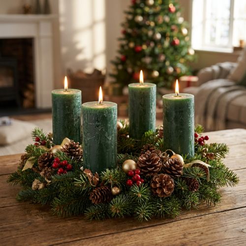 Bougies piliers unies, vert foncé, 60 × 110 mm, lot de 4, décoration rustique, bougies de l'Avent, longue durée de combustion | Floristik24.be