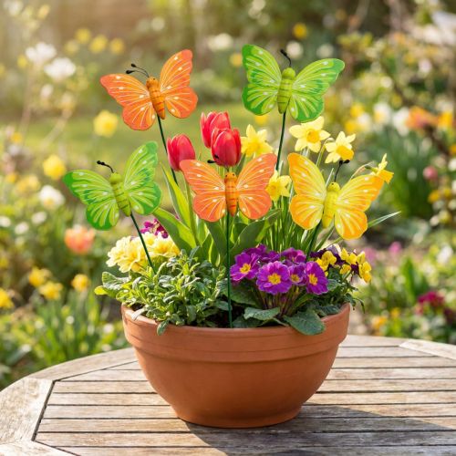 Papillons en bois sur bâton, assortis en 3 couleurs, 8cm, 24 pièces | Floristik24.be