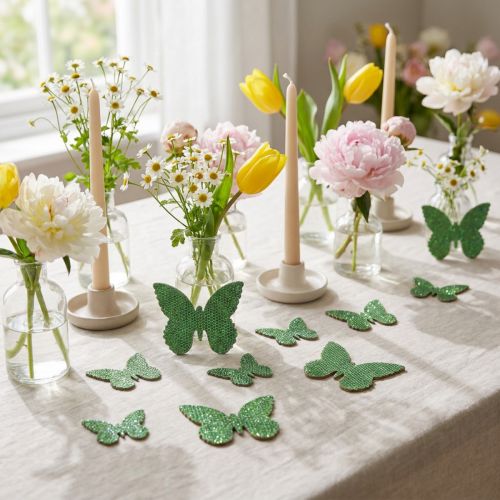 Décoration à disperser papillon vert pailleté 5/4/3cm 24 pcs | Floristik24.be