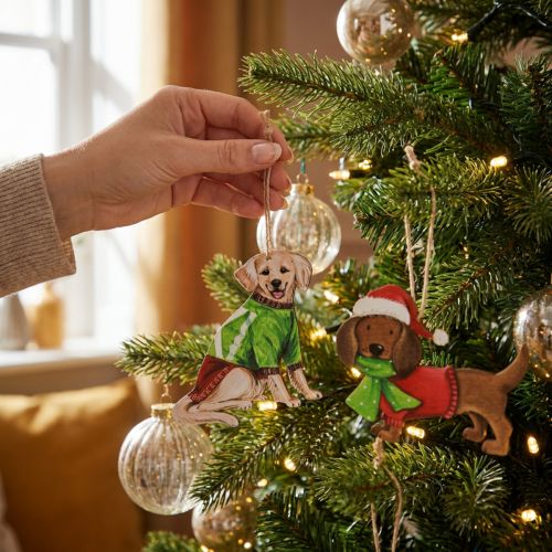 Décoration de Noël en forme de chien, ornement à suspendre, chien avec écharpe et chapeau, 12 cm, lot de 2 | Floristik24.be