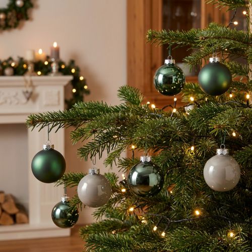 Article Boules de Noël vert gris sapin boules en verre Ø6cm 24 pcs