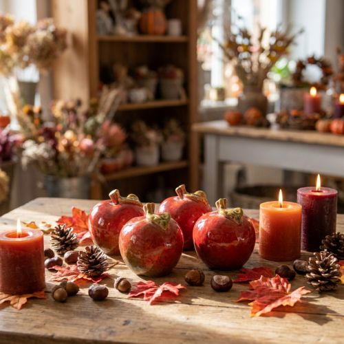 Pommes décoratives en céramique décoration de table automne rouge vert H7,5 cm 4 pièces | Floristik24.be