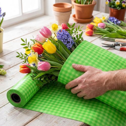 Papier manchette 37,5 cm 100 m à carreaux verts de mai | Floristik24.be