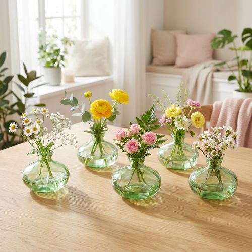 Vase en verre bulbeux vert mini vases verre Ø9cm H6cm 6 pcs | Floristik24.be