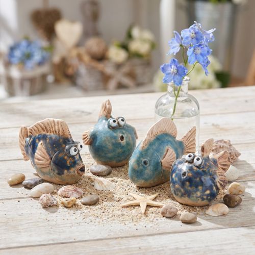 Article Décoration céramique rigolote petit poisson bleu assorti 6-9cm 4 pcs