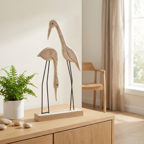 Support figurine en bois paire de grues naturel 27,5×13cm 2 pcs | Floristik24.be