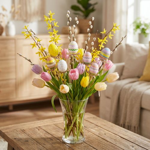 Bouchon décoratif Oeufs de Pâques avec noeud coloré 4x5,5cm 12 pcs | Floristik24.be