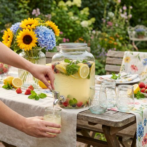 Distributeur de boissons en verre avec robinet et 4 verres H25,5cm | Floristik24.be