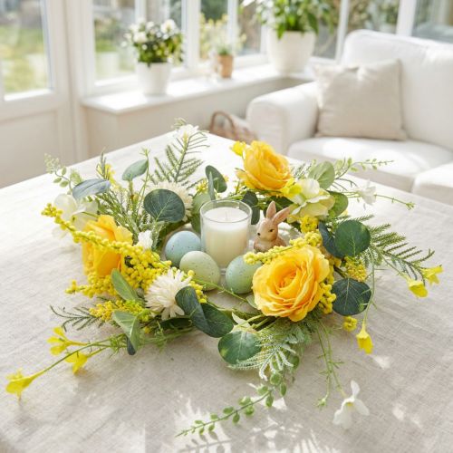 Couronne de fleurs artificielles Couronne de fleurs artificielles jaune blanc 42cm | Floristik24.be