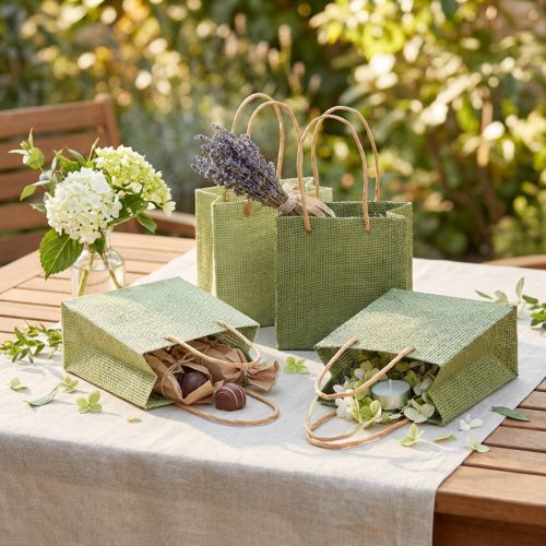Article Sacs cadeaux papier tissé aspect vert 12x12cm 12 pcs