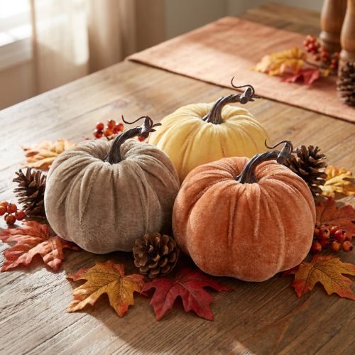 Décoration citrouille, automne, jaune, marron, orange, Ø13cm, H11,5cm, 3 pièces | Floristik24.be