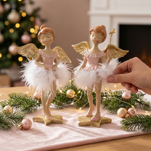 Ballerine décorative ange rose et doré Ø11,5 H15cm 2 pièces | Floristik24.be