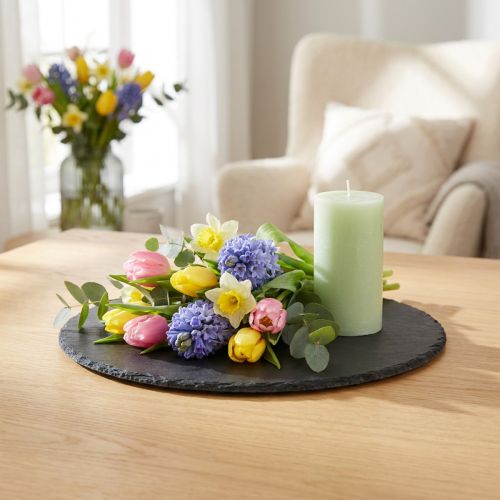Plateau Rond en Ardoise Naturelle Noir Ø15cm 6 pcs | Floristik24.be