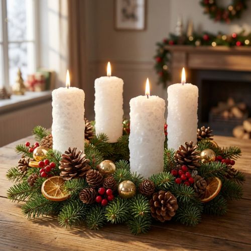 Lot de 4 bougies piliers blanches pour l'Avent, effet boule de neige et motif givré, décoration de Noël 150/60 mm | Floristik24.be