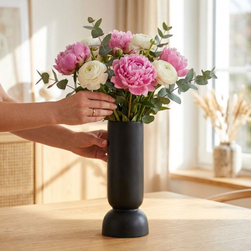 Vase Céramique Noir Forme Ovale Moderne Ø11cm H25.5cm | Floristik24.be