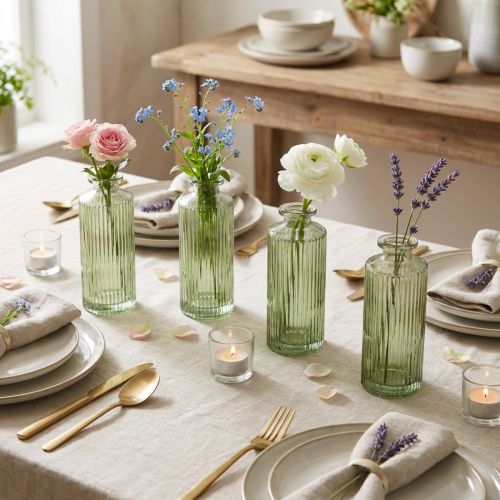 Mini vases en verre avec rainures vase à fleurs rétro vert Ø5cm 4pcs | Floristik24.be