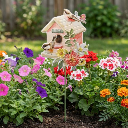 Piquets de jardin métal oiseaux, piquets végétaux décoration nichoir 76,5cm | Floristik24.be