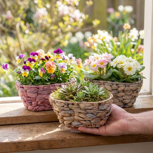 Panier à plantes en jonc de mer, jardinière en jacinthe d'eau ovale 20,5 cm 3 pcs | Floristik24.be