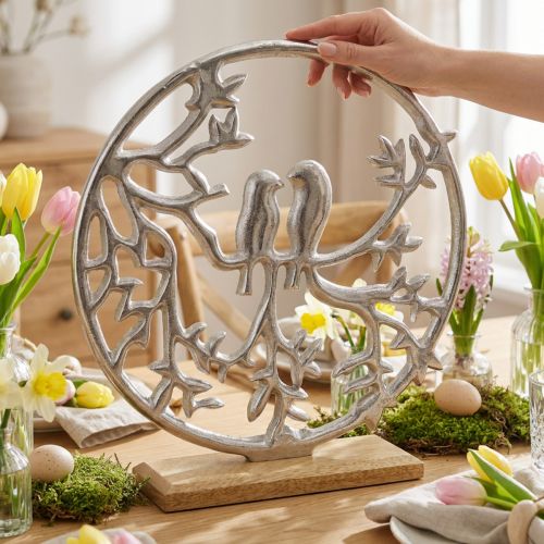 Décoration de table printemps, anneau décoratif oiseau déco argenté H37,5cm | Floristik24.be