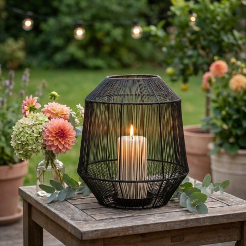 Bougeoir noir, lanterne décorative, panier en fil de fer, Ø 24 cm, H 28 cm | Floristik24.be