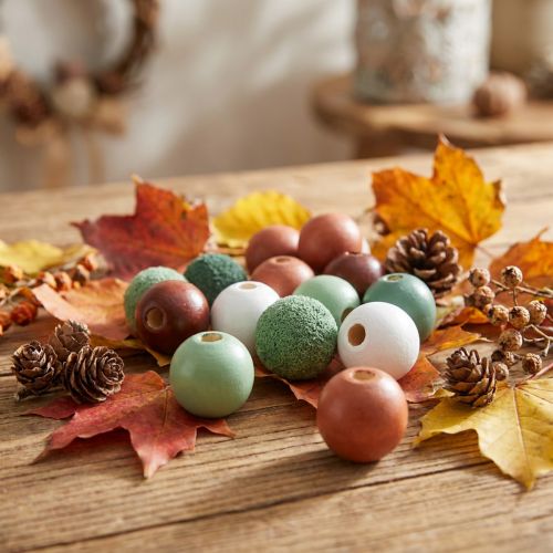 Article Perles/billes en bois pour loisirs créatifs, vertes assorties, Ø 3 cm, 36 pièces