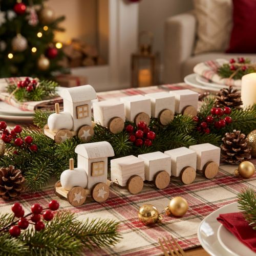 Train en bois déco Train de Noël blanc L20cm H6cm 2pcs | Floristik24.be