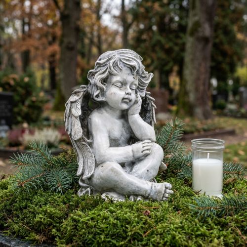 Figurine ange assis Gris Décoration funéraire Gris 24 cm | Floristik24.be