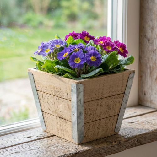 Article Boîte à fleurs jardinière en bois shabby chic beige 12.5×14.5×14.5cm