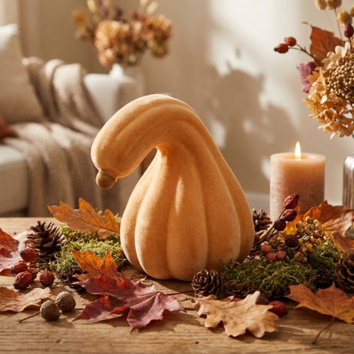 Citrouille décorative courbée orange floquée Citrouille décorative artificielle 18cm | Floristik24.be