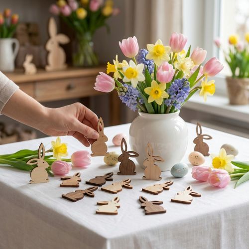 Décorations à disperser en bois, pièces à disperser de Pâques, lapin de Pâques, tons jaunes 4 cm, 72 pièces | Floristik24.be