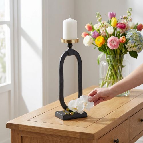 Bougeoir noir doré décoratif en fonte Ø10,5cm 46cm | Floristik24.be